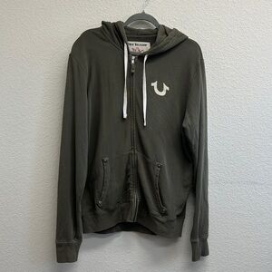 True Religion Buddha Logo Zip Sweatshirt Men khaki green hoodie